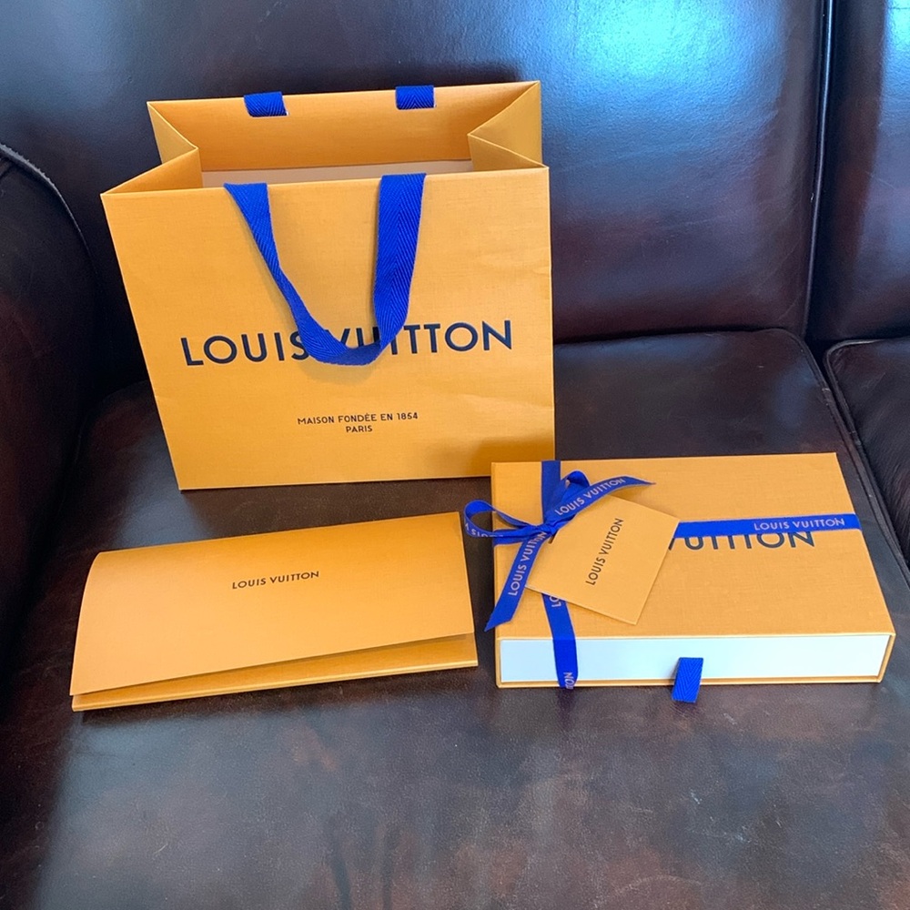 Louis Vuitton empty shopping bag, box, and envelope